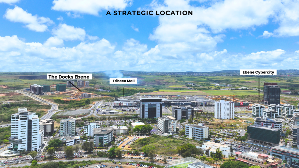 Professional and modern office spaces and premium residences at The Docks, offering flexible work environments and luxurious living in Port Louis and Ebene.